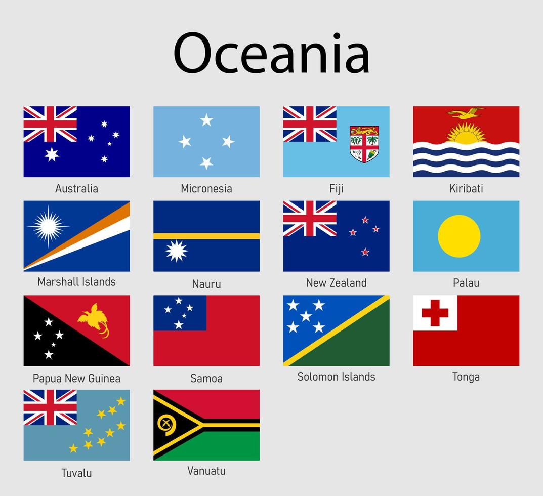Set of flags Oceanian countries, All Oceania flag vector