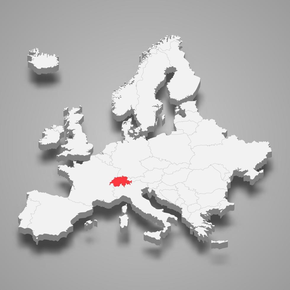 Switzerland country location within Europe 3d map vector