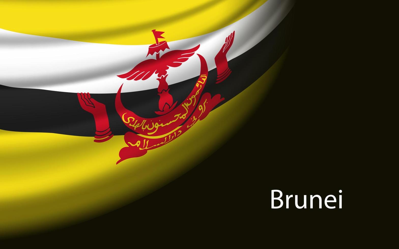 Wave flag of Brunei on dark background. Banner or ribbon vector