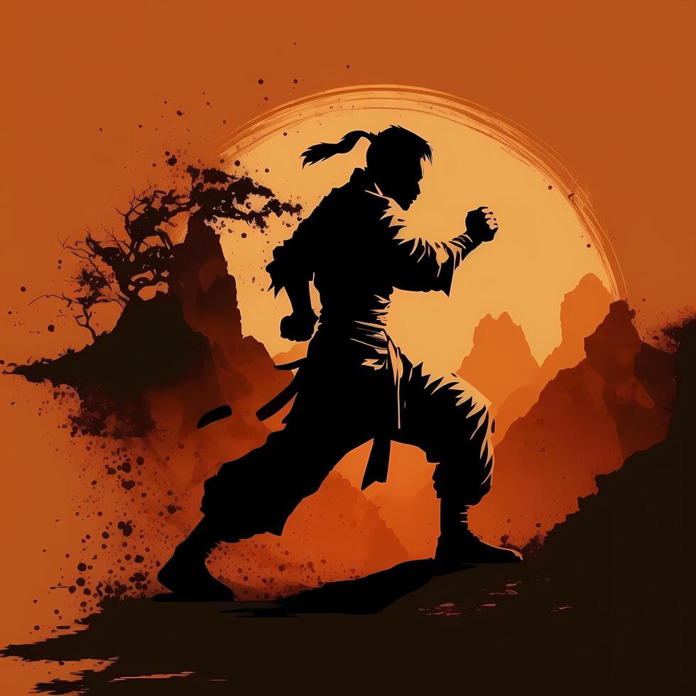 kungfu silhouette AI Generated photo