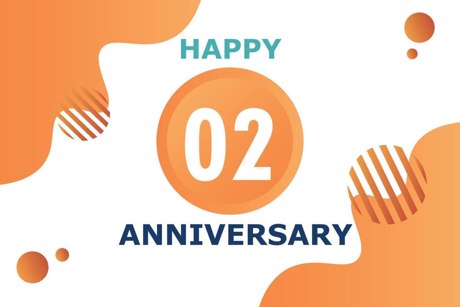 02 years anniversary celebration geometric logo design with orange blue and white color number on white background template vector