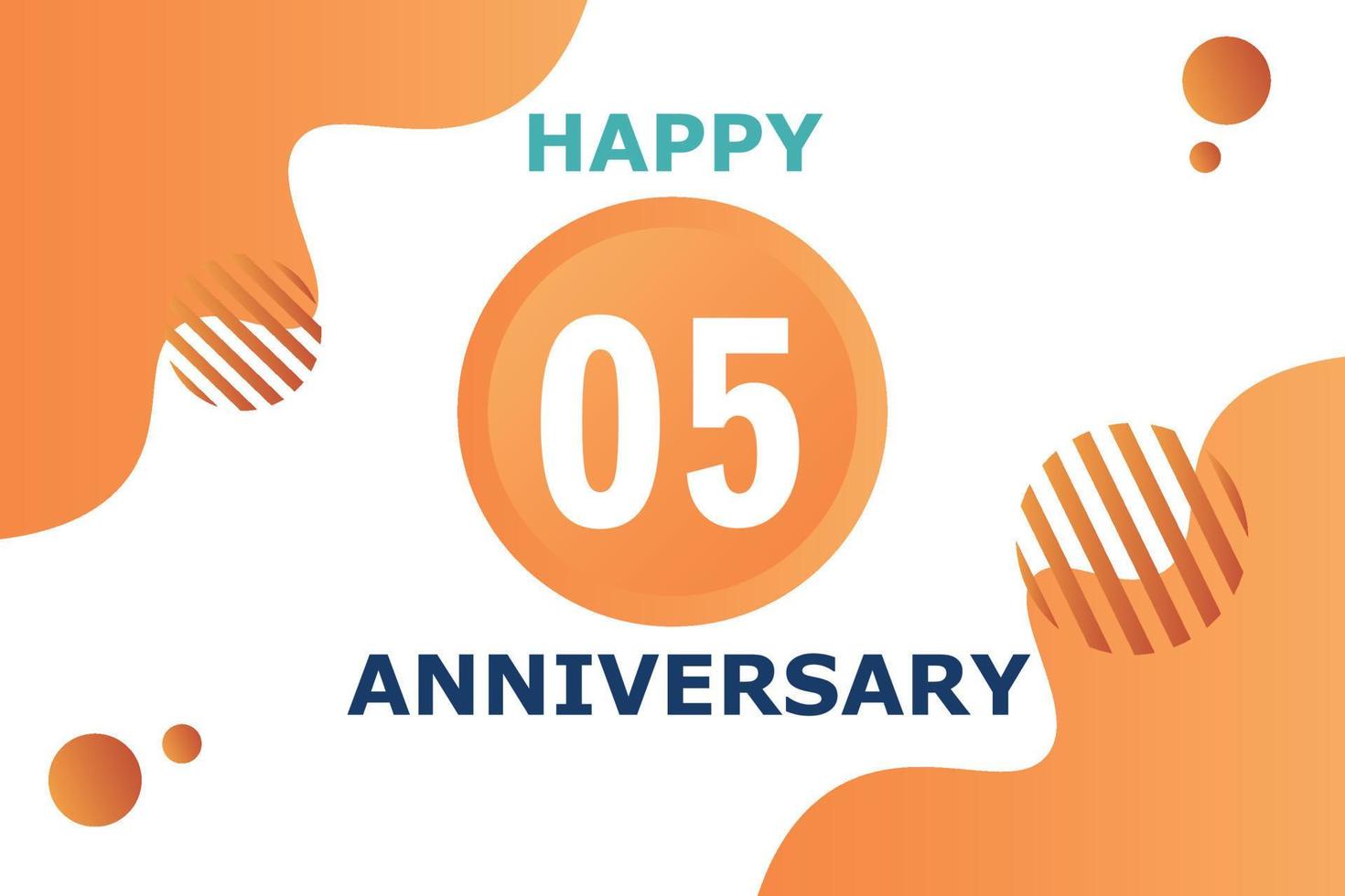 05 years anniversary celebration geometric logo design with orange blue and white color number on white background template vector