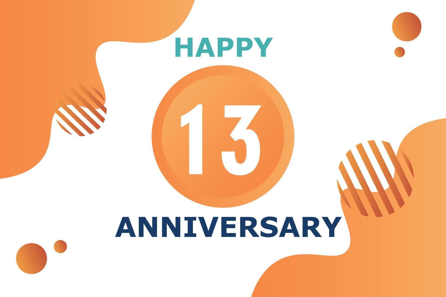 13 years anniversary celebration geometric logo design with orange blue and white color number on white background template vector