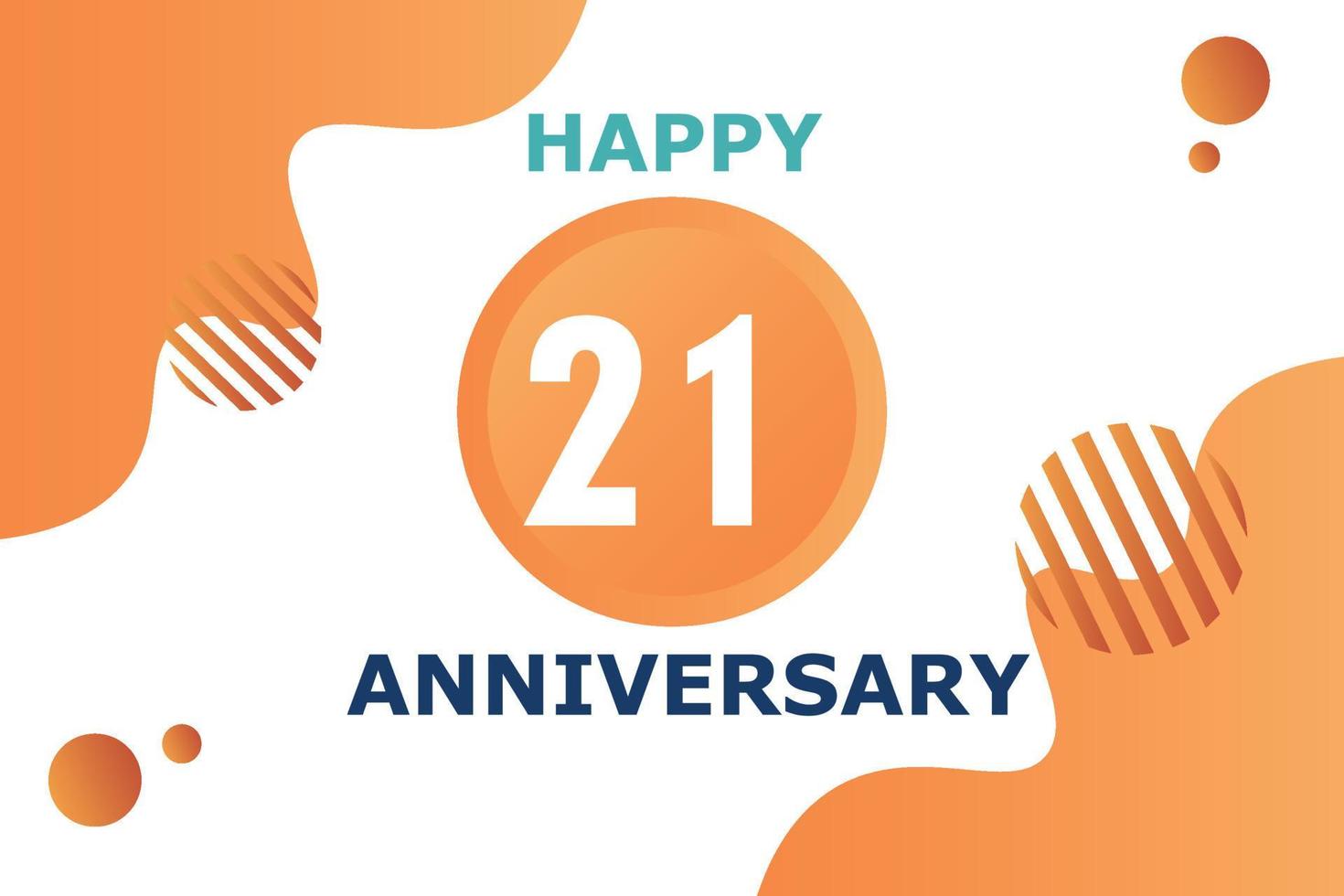 21 years anniversary celebration geometric logo design with orange blue and white color number on white background template vector