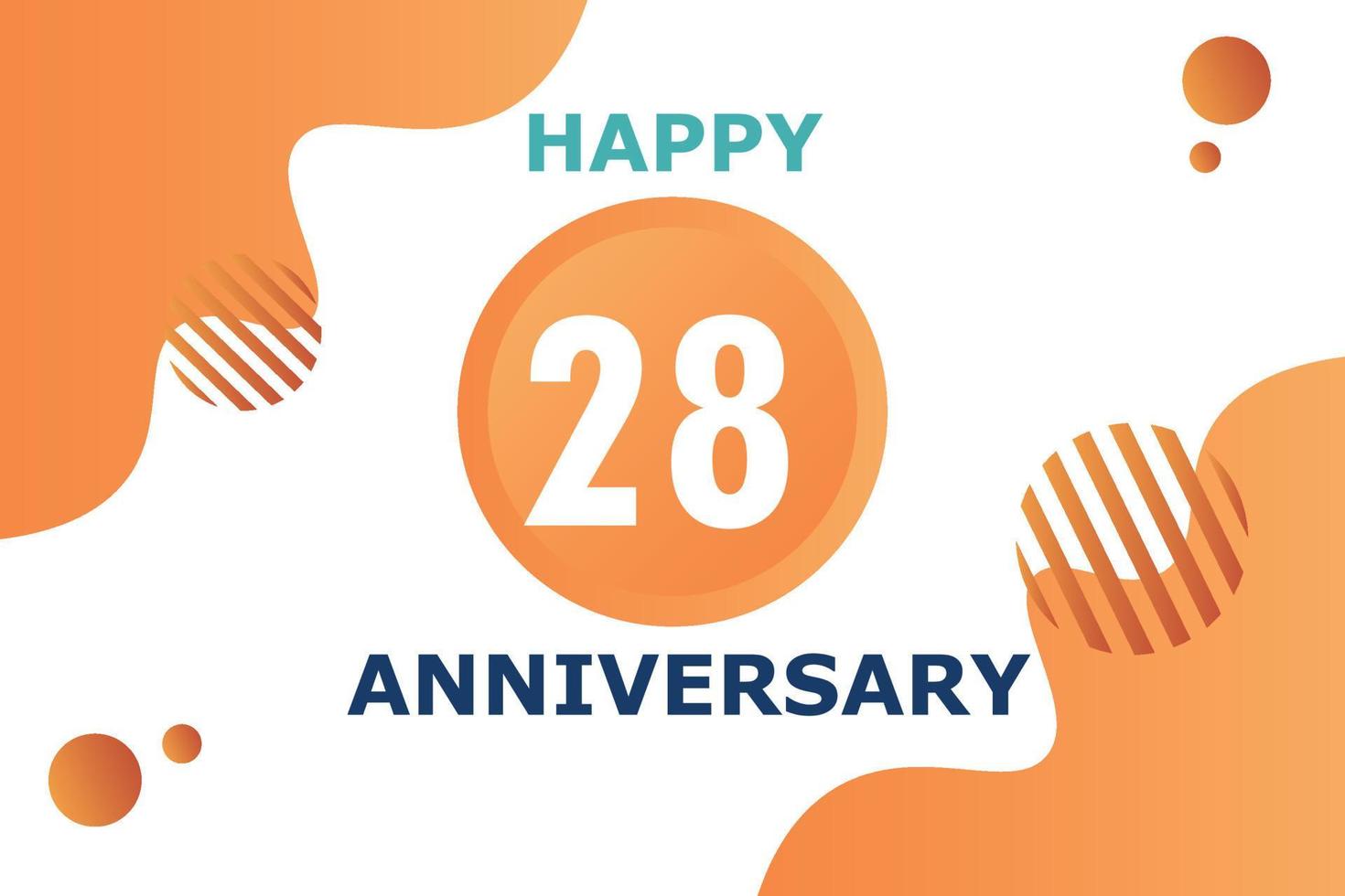 28 years anniversary celebration geometric logo design with orange blue and white color number on white background template vector