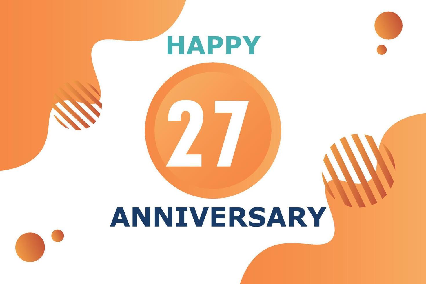 27 years anniversary celebration geometric logo design with orange blue and white color number on white background template vector