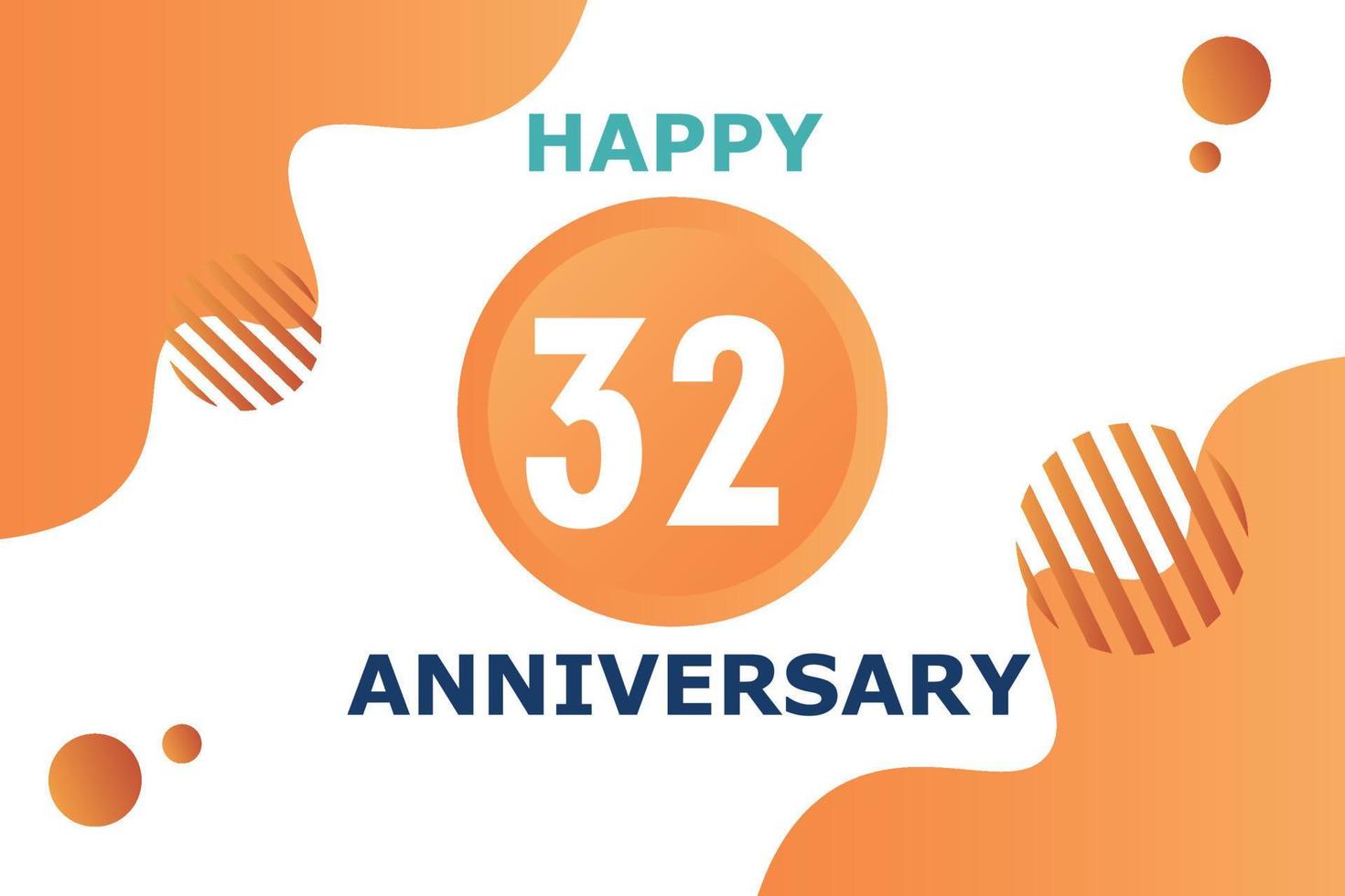 32 years anniversary celebration geometric logo design with orange blue and white color number on white background template vector