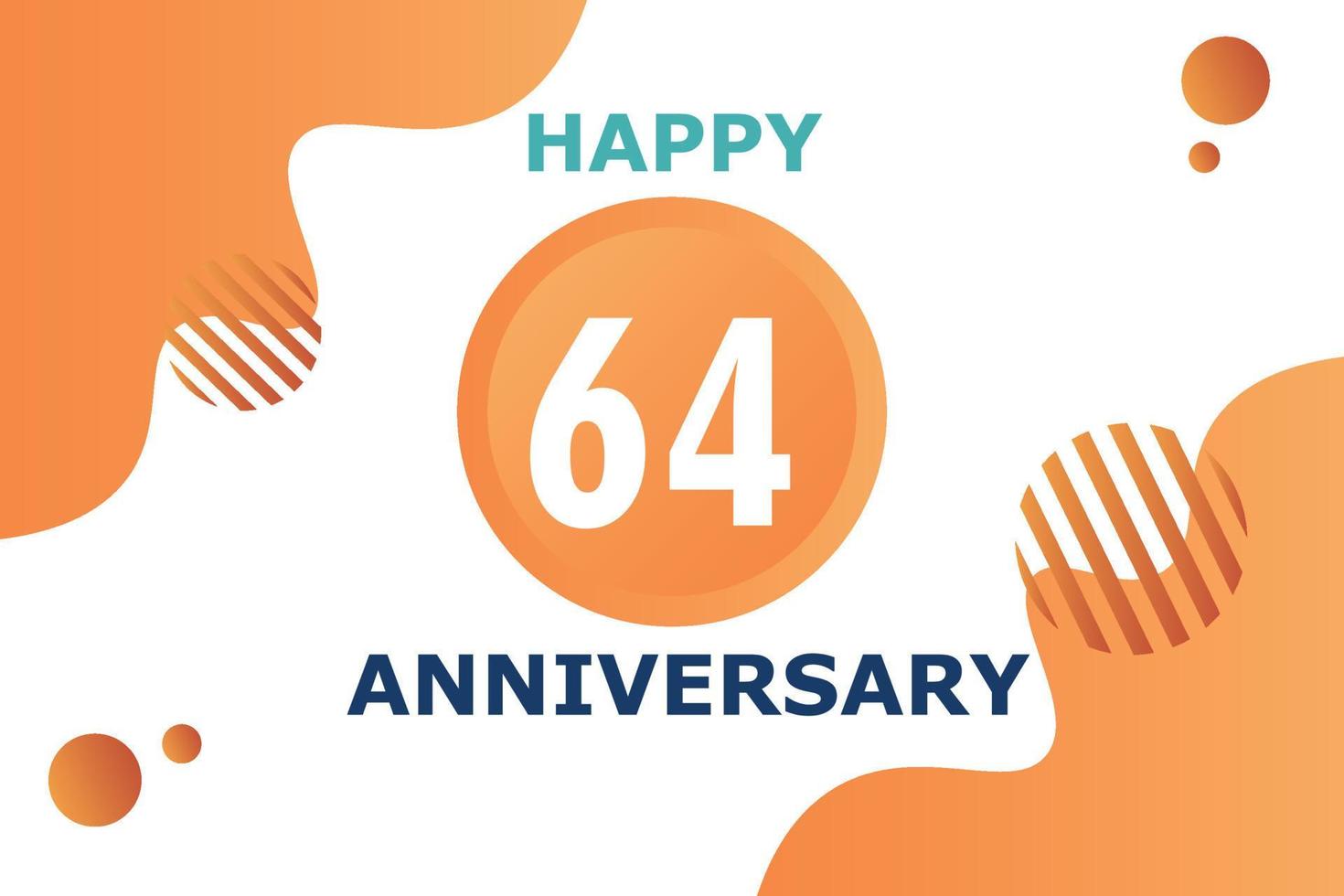 64 years anniversary celebration geometric logo design with orange blue and white color number on white background template vector