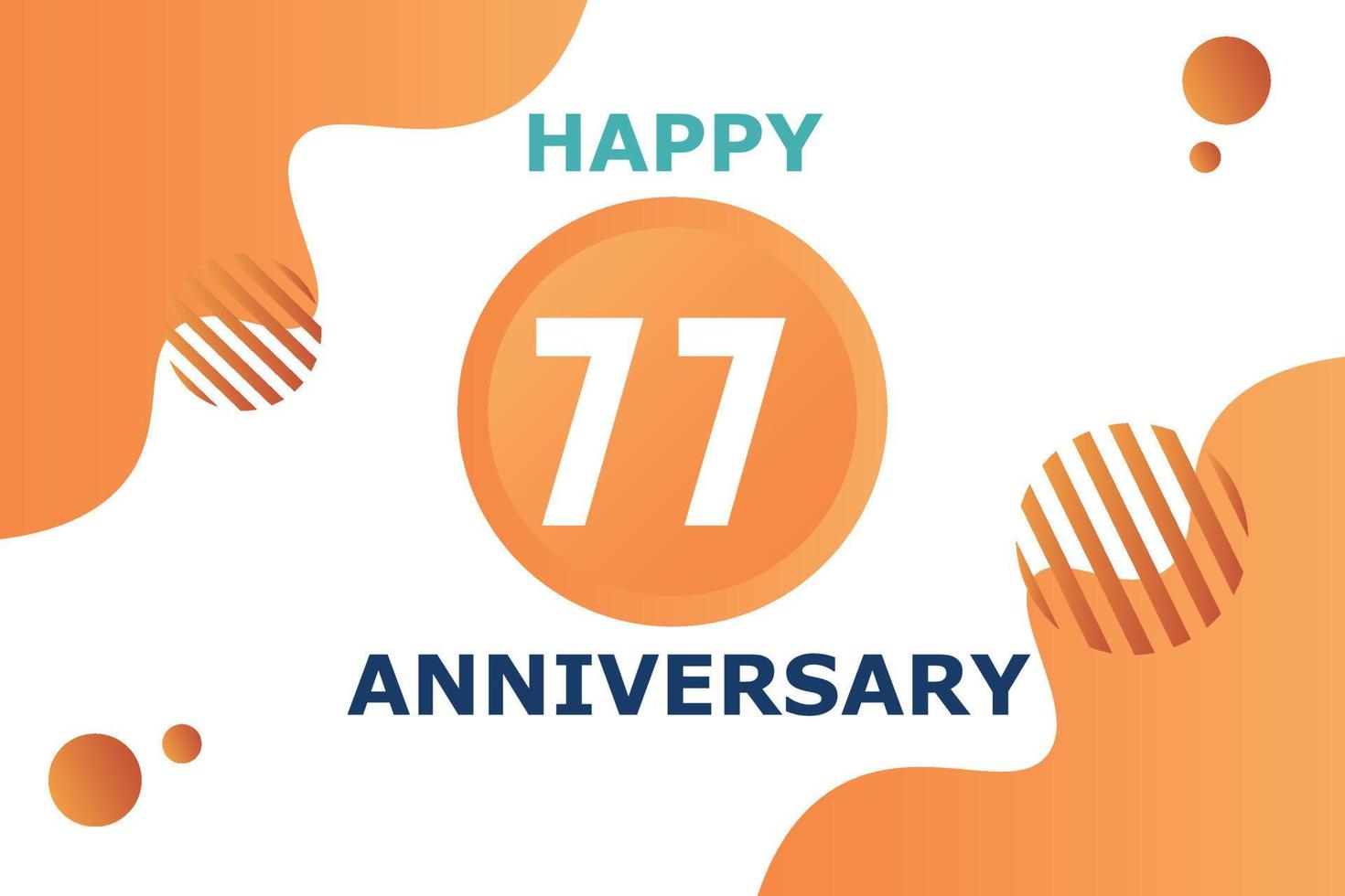 77 years anniversary celebration geometric logo design with orange blue and white color number on white background template vector