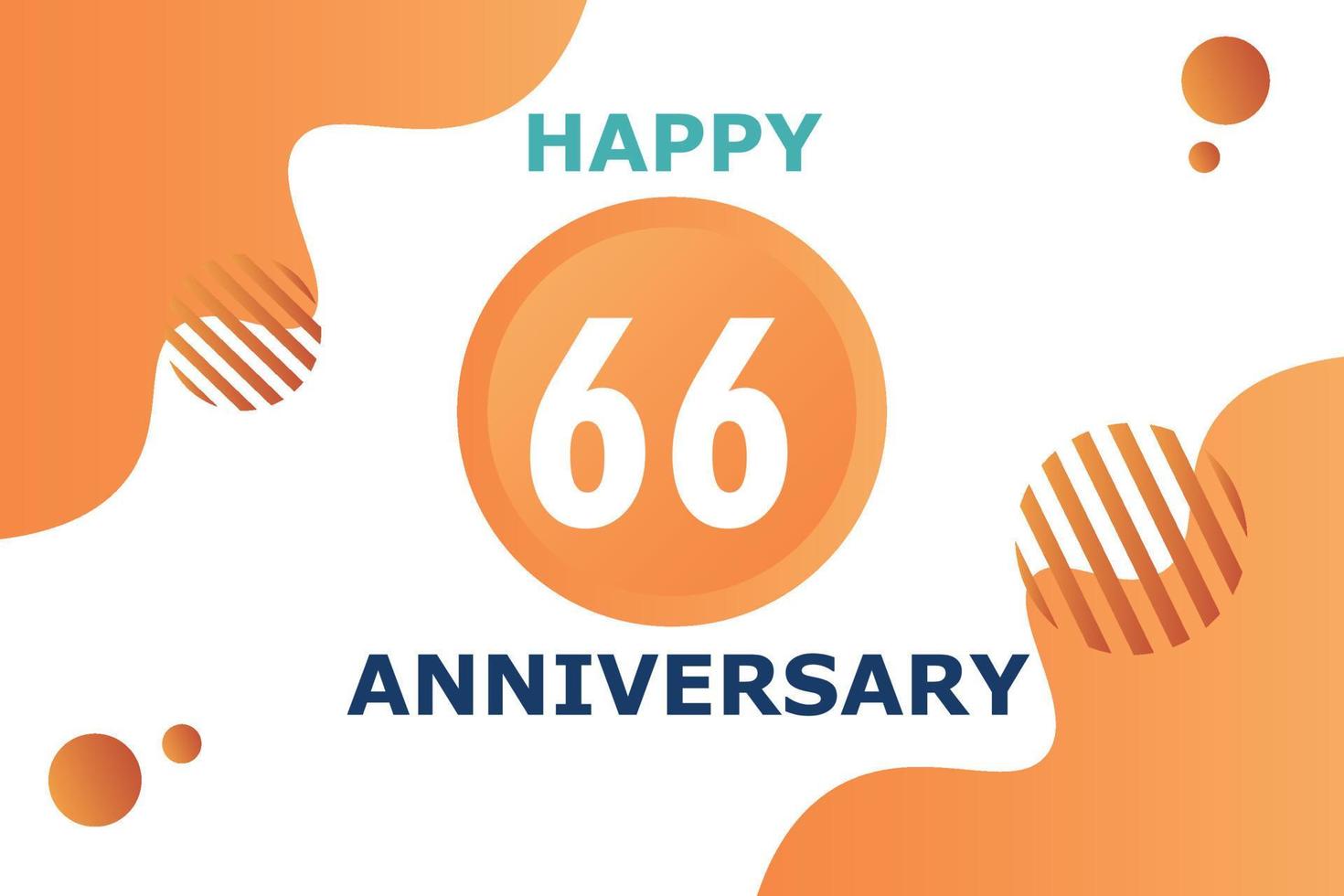 66 years anniversary celebration geometric logo design with orange blue and white color number on white background template vector