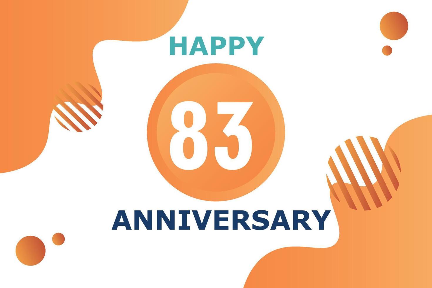 83 years anniversary celebration geometric logo design with orange blue and white color number on white background template vector