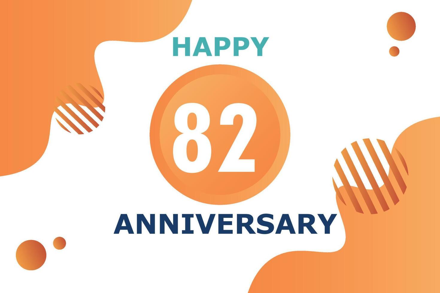 82 years anniversary celebration geometric logo design with orange blue and white color number on white background template vector