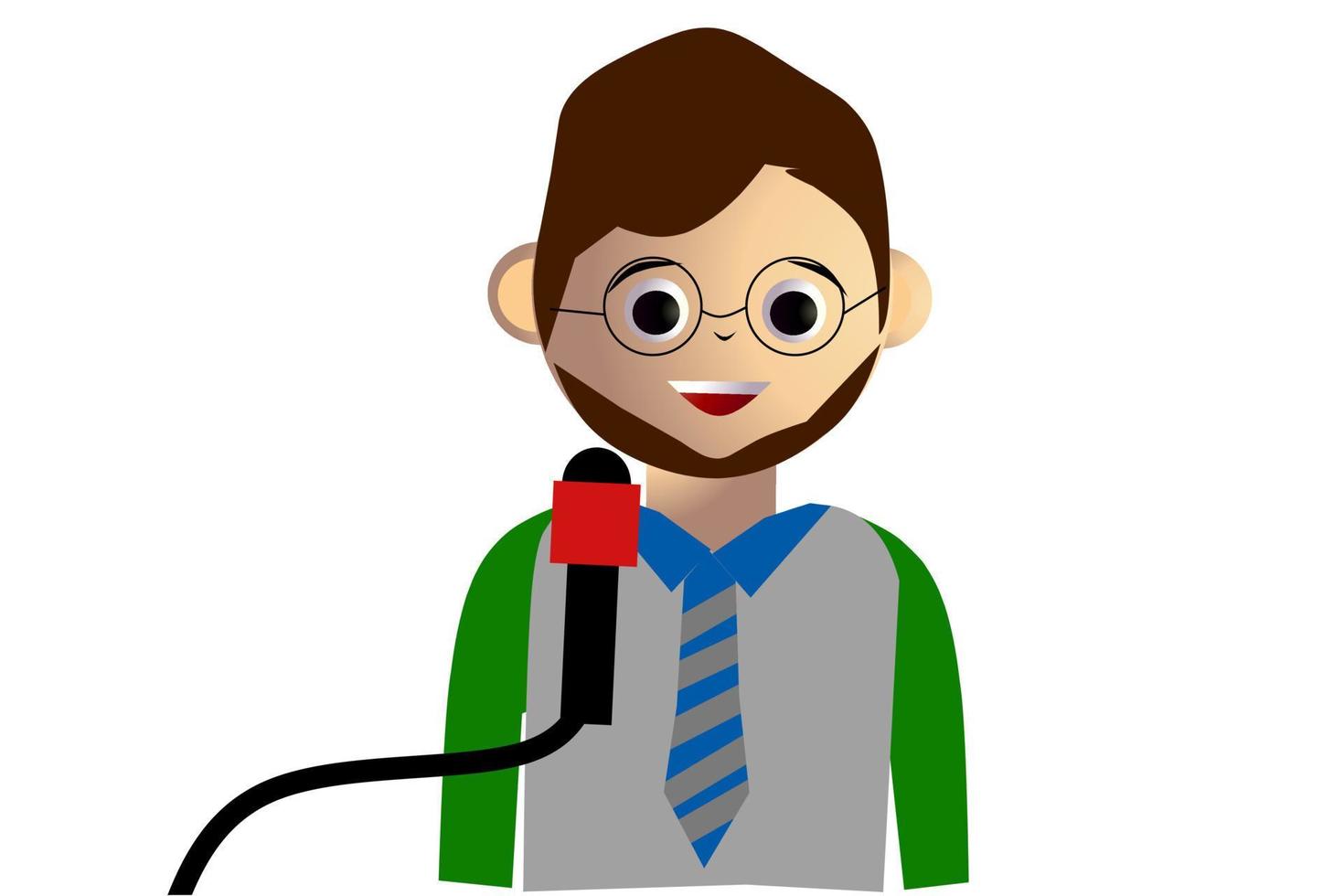 Journalist cartoon avatar isolated on white background. Vector illustration.