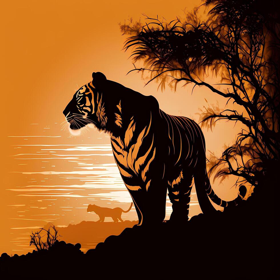 tiger silhouette aesthetic photo