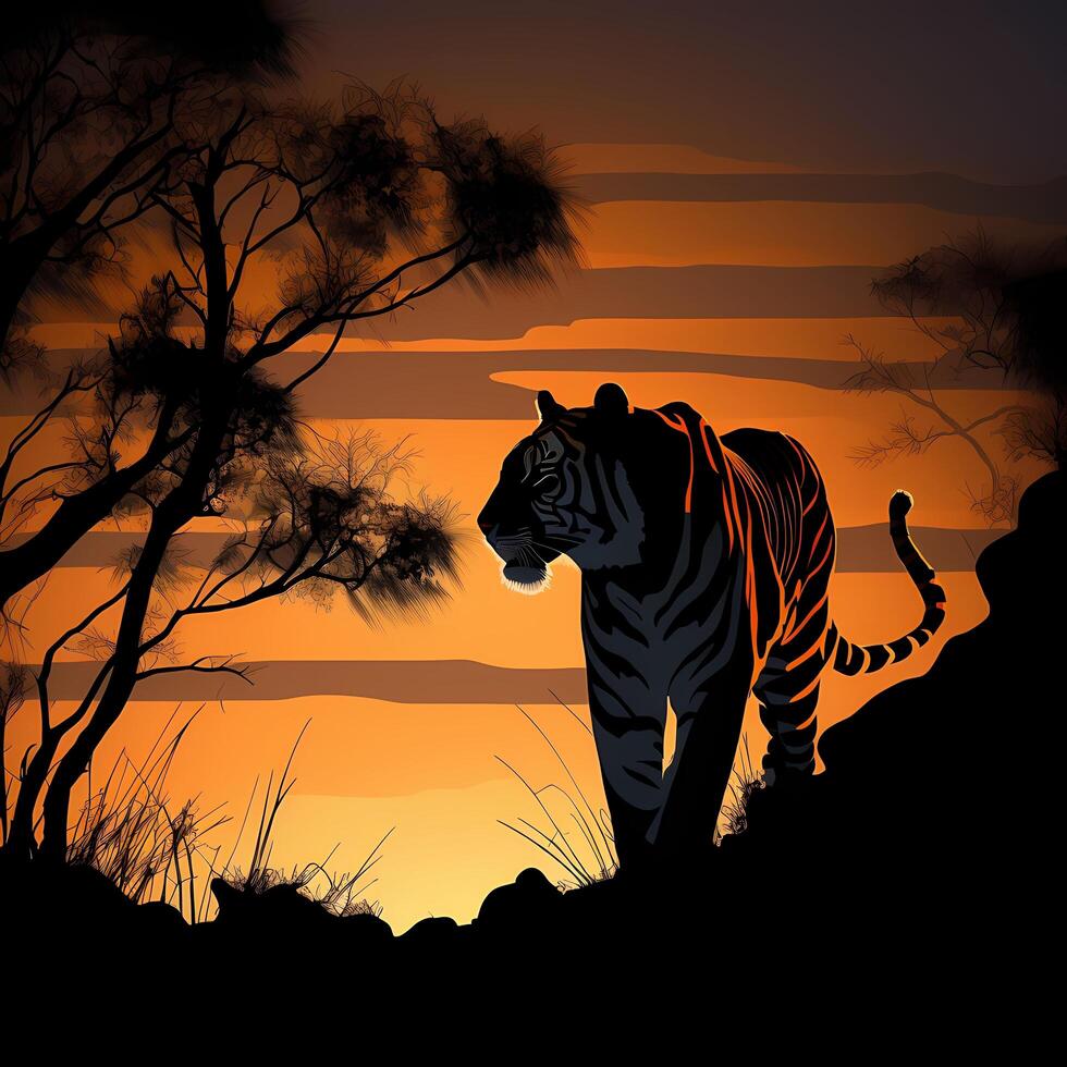 tiger silhouette aesthetic photo