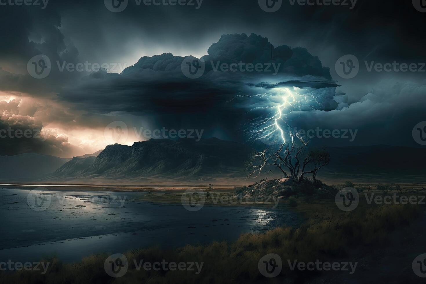 Abstract background of thunderstorm rolling in over a dark. photo