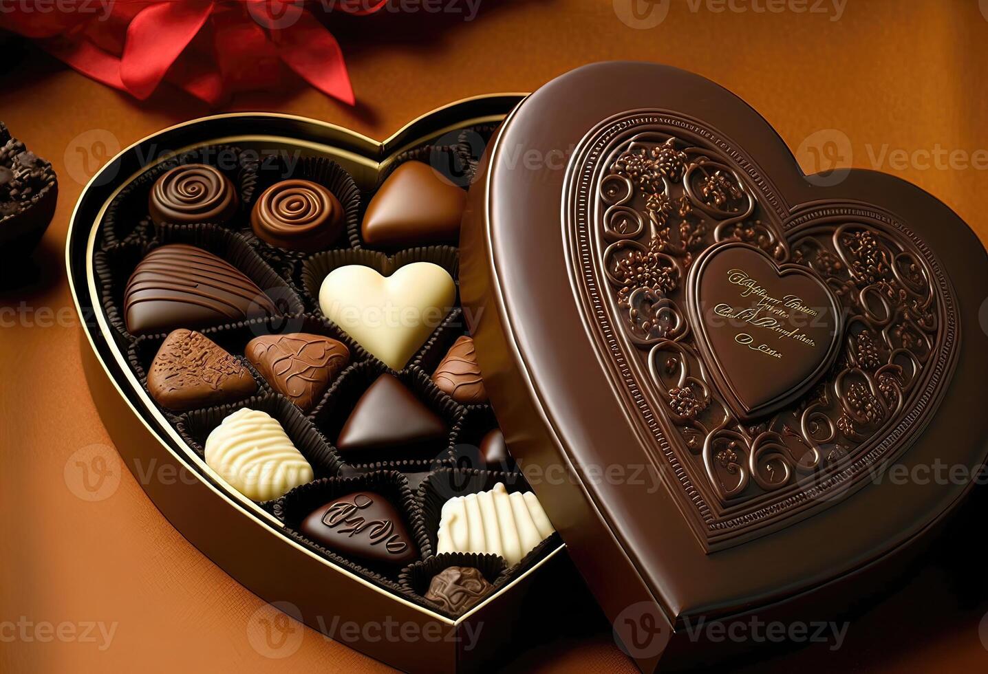 Chocolate gift for Valentine's Day. Heart shaped chocolate box. photo