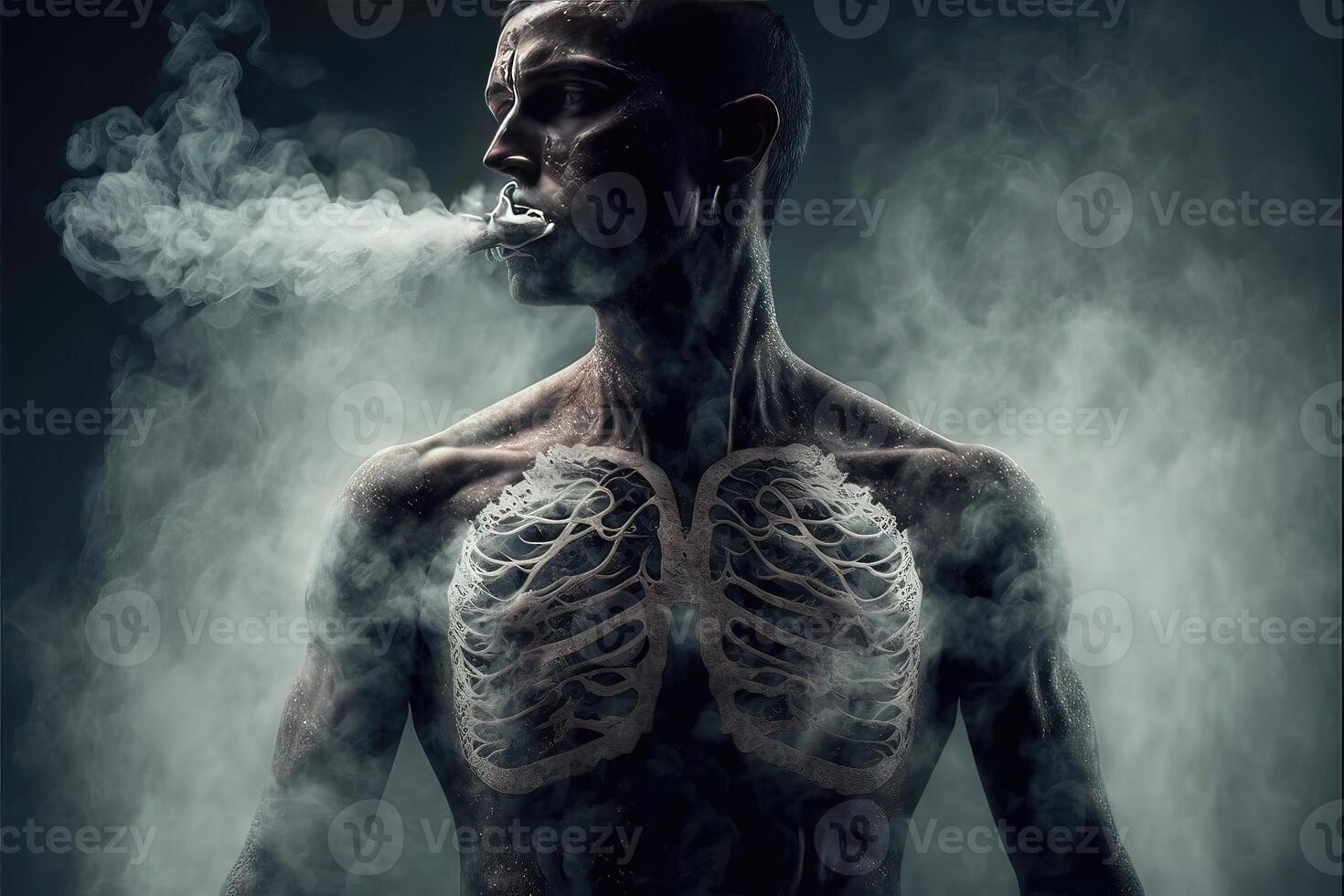 The body and lungs are filled with smoke and toxins. Abstract background of human lung organs. photo
