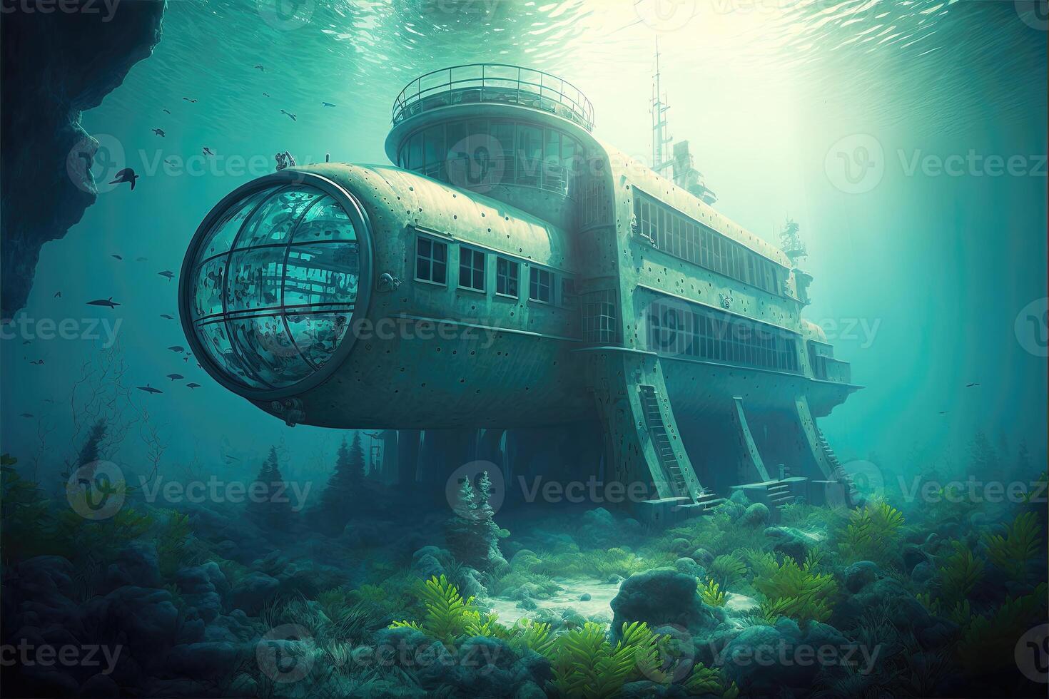 Abandoned underwater research center facility. photo