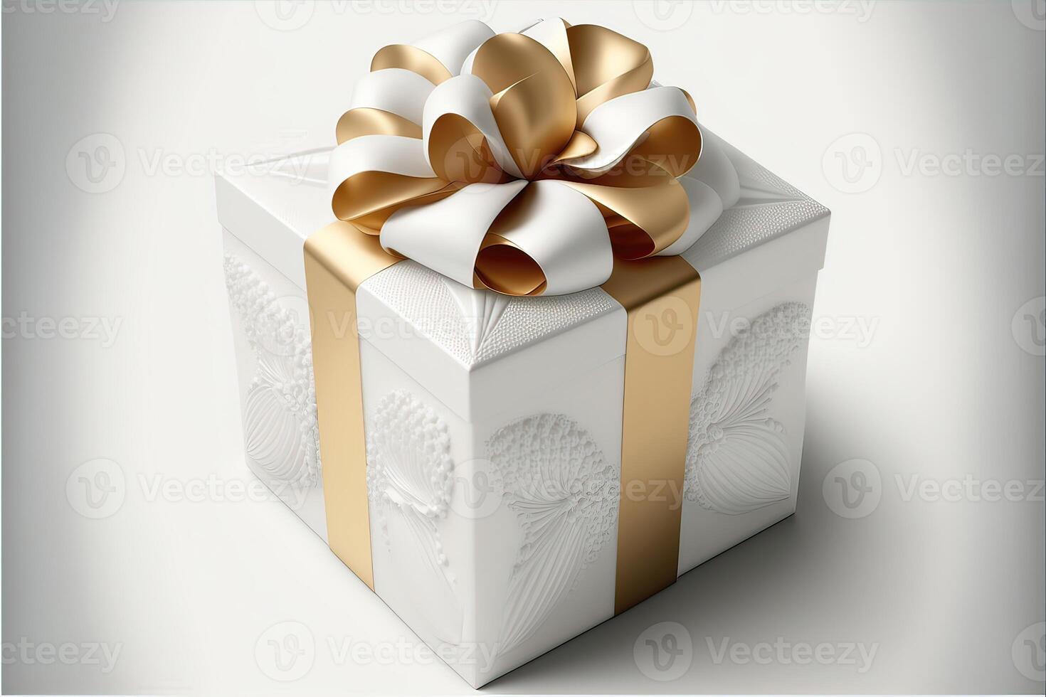 White gift box with golden bow. photo