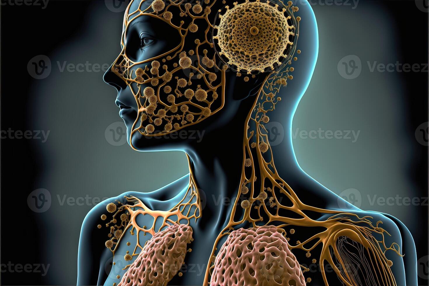 Autoimmune disease in the body on dark background. Golden and Black Theme. photo