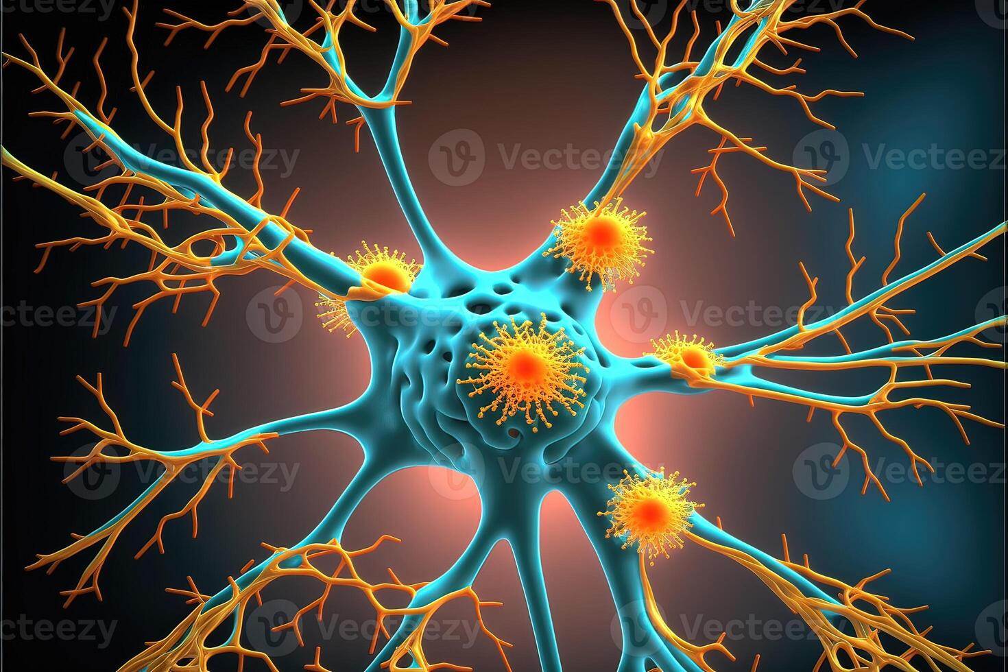 Nerve cells with antibodies abstract background. photo