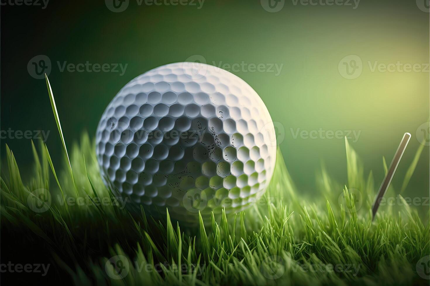 Golf ball on the grass and green blurred background. photo