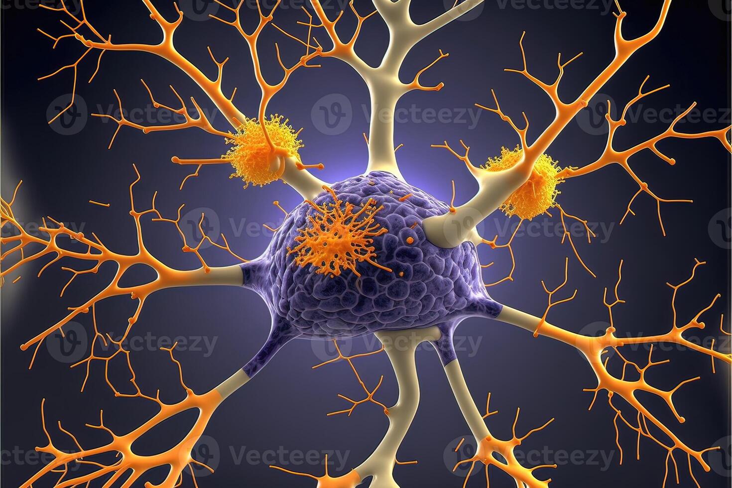 Nerve cells with antibodies. Abstract background of autoimmune disease. photo