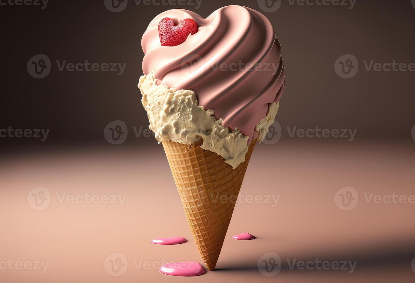 Sweet ice cream cone in pastel colors for valentines day. photo