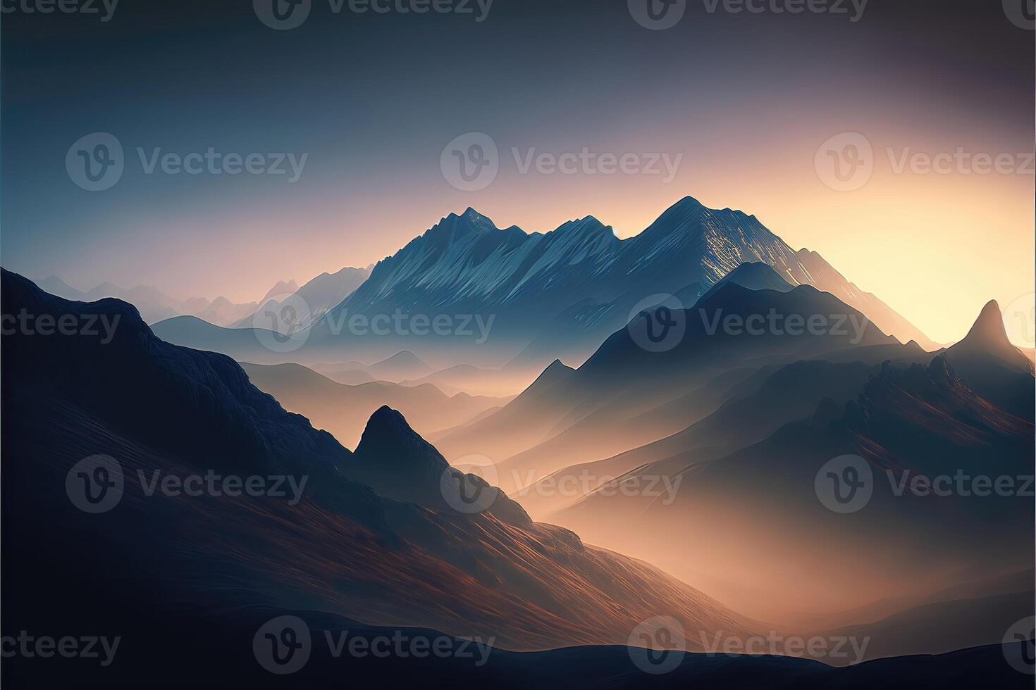 Misty mountain range in the early morning photo