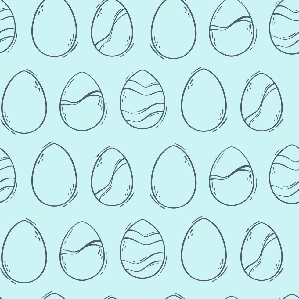 Seamless pattern with contour Easter eggs. Decorated eggs with patterns for the spring holiday. Linear illustration for conceptual design. Background for a greeting card. vector