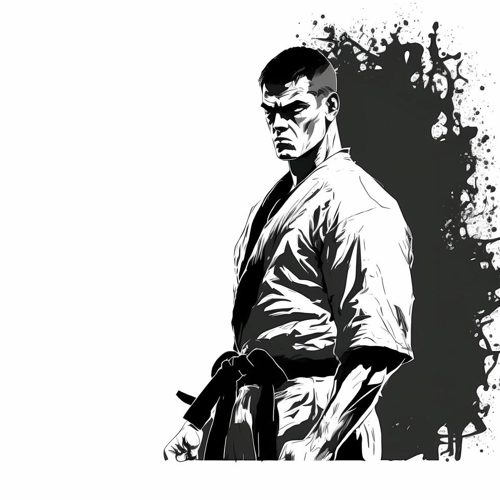 karate guy black and white photo