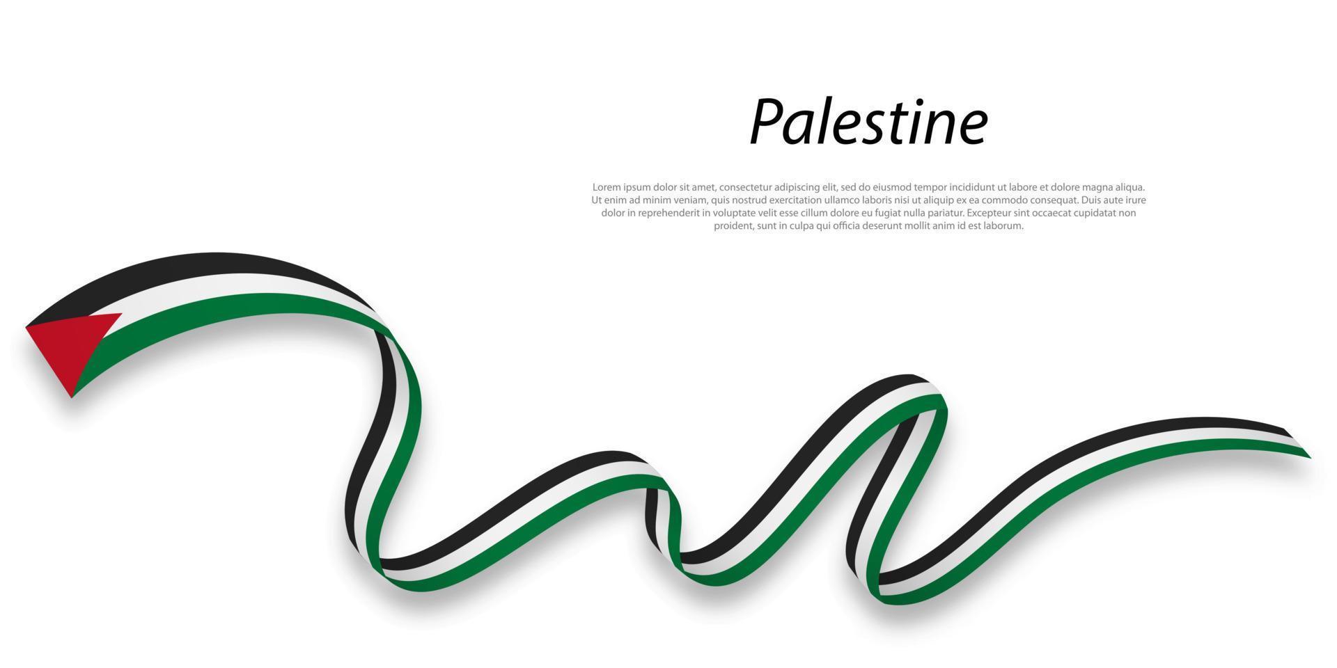 Waving ribbon or banner with flag of Palestine. vector