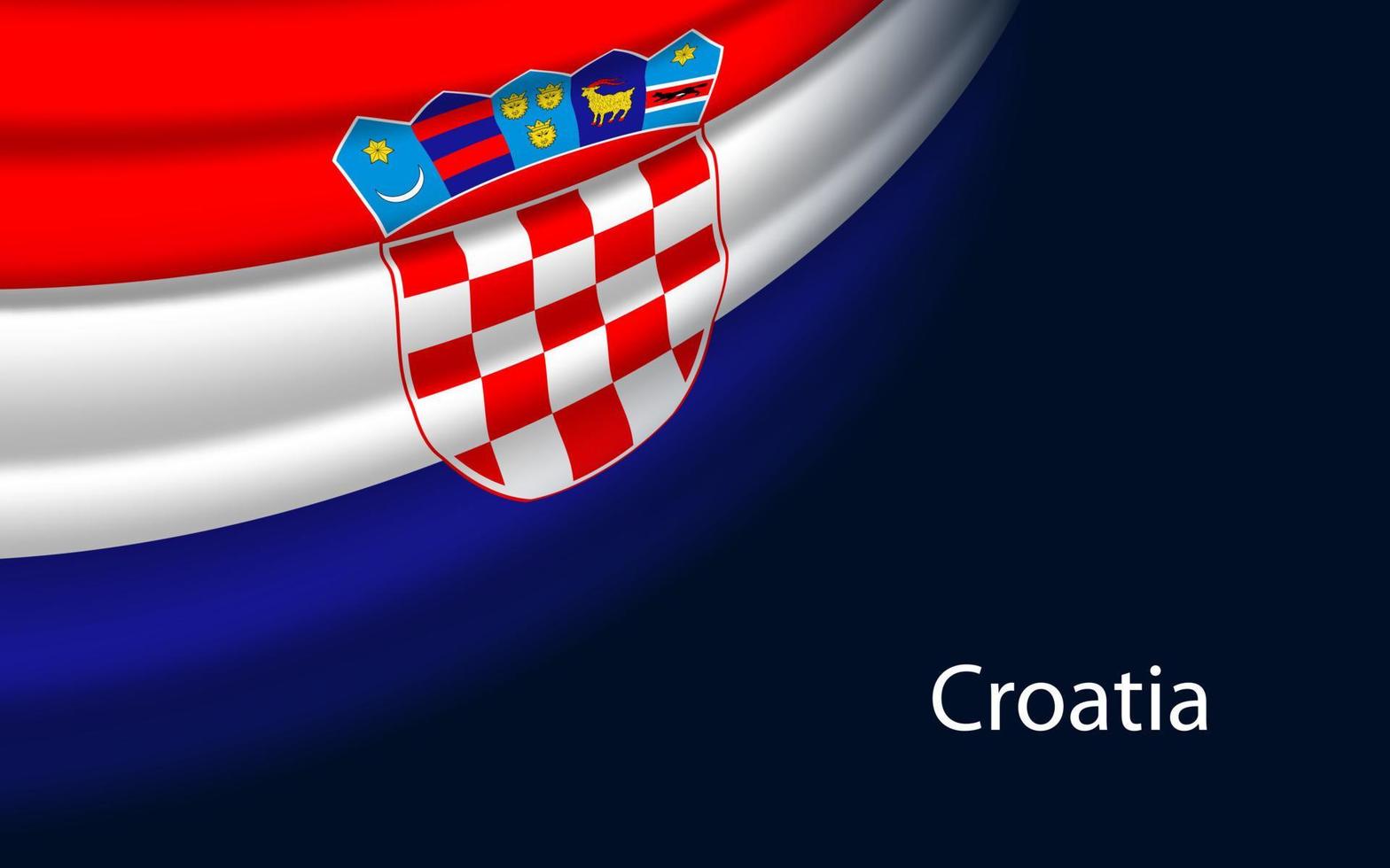 Wave flag of Croatia on dark background. Banner or ribbon vector