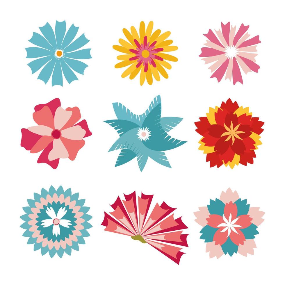 Flower head vector icon set, nature plants summer flat design, colorful different flower isolated on white, floral