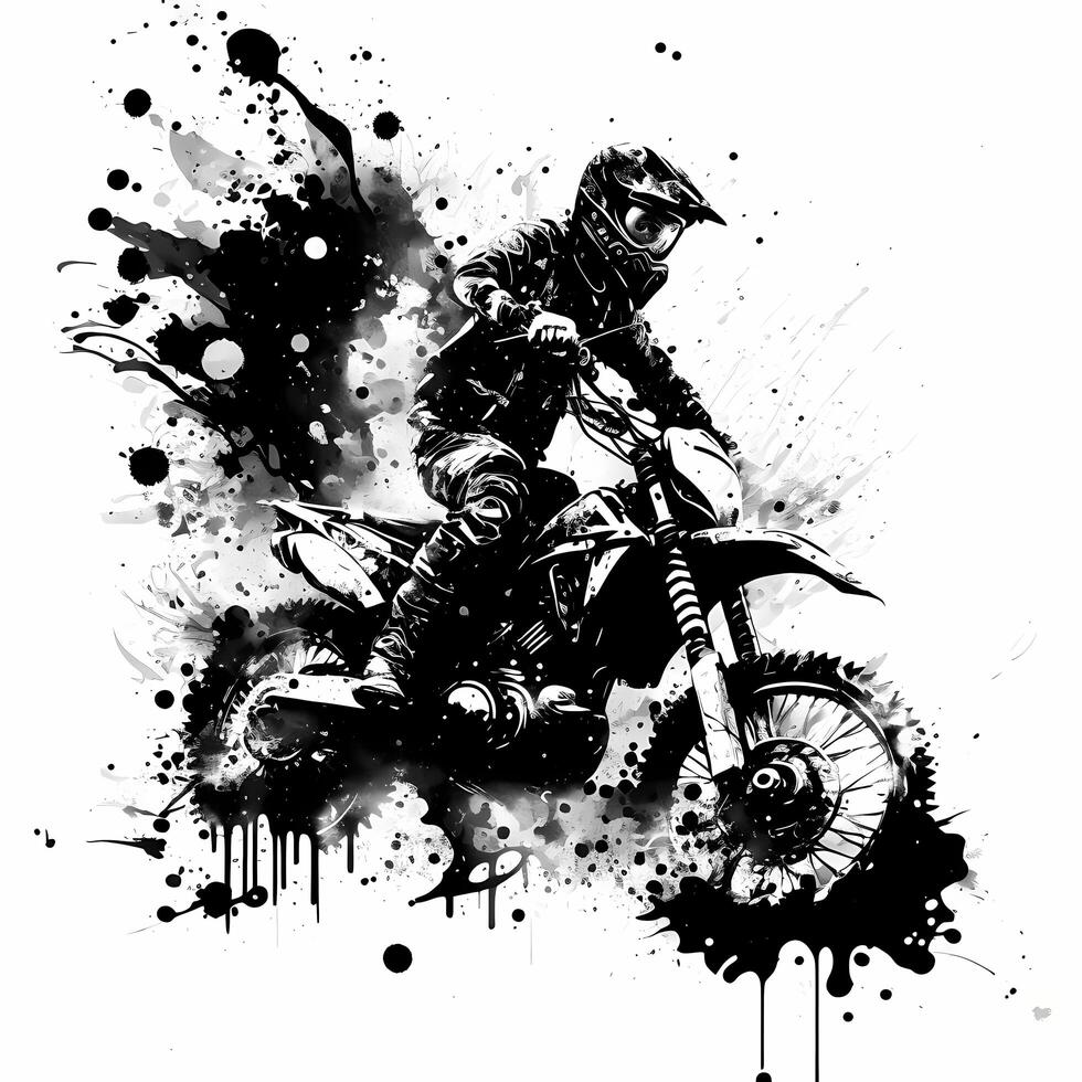 moto cross rider black and white photo