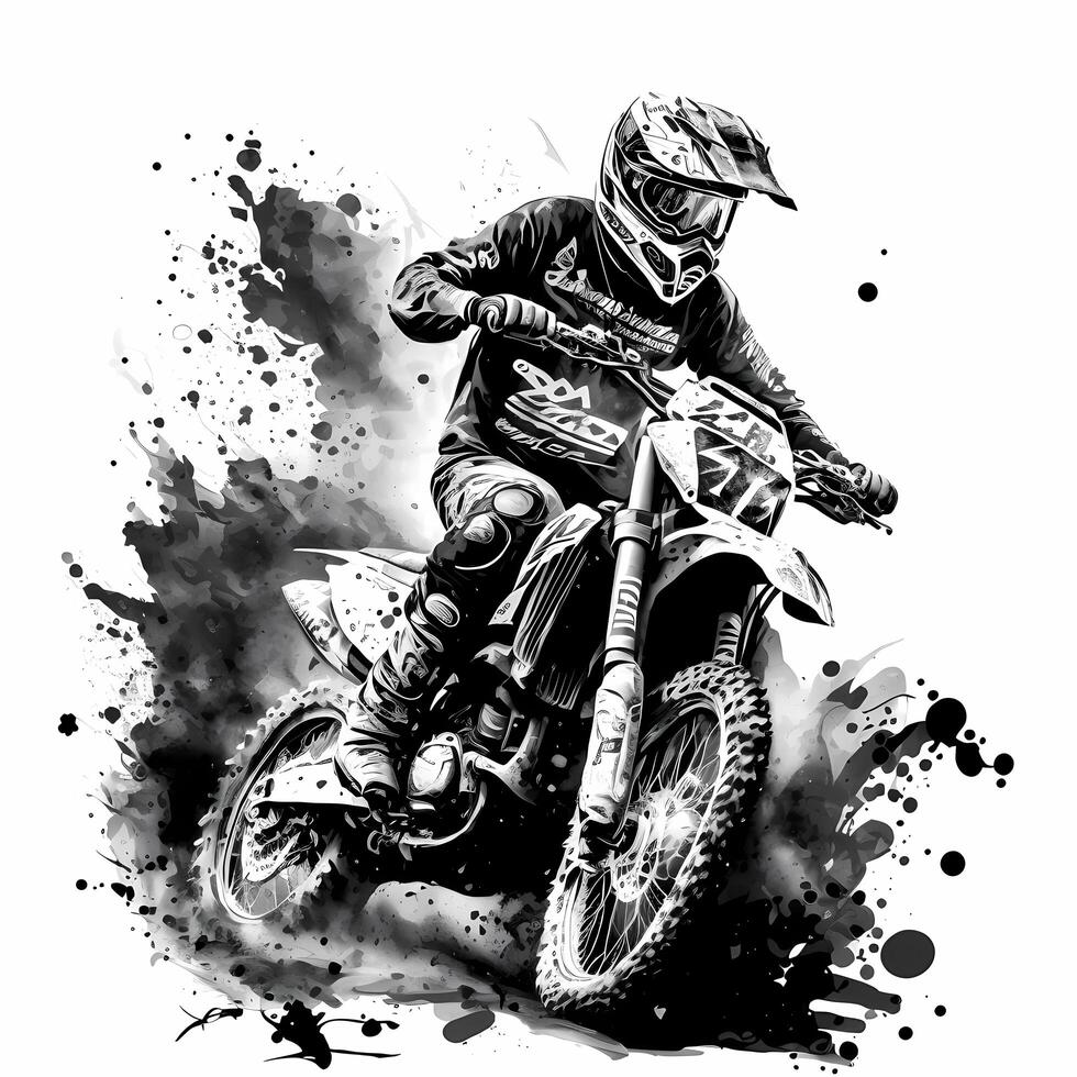moto cross rider black and white photo