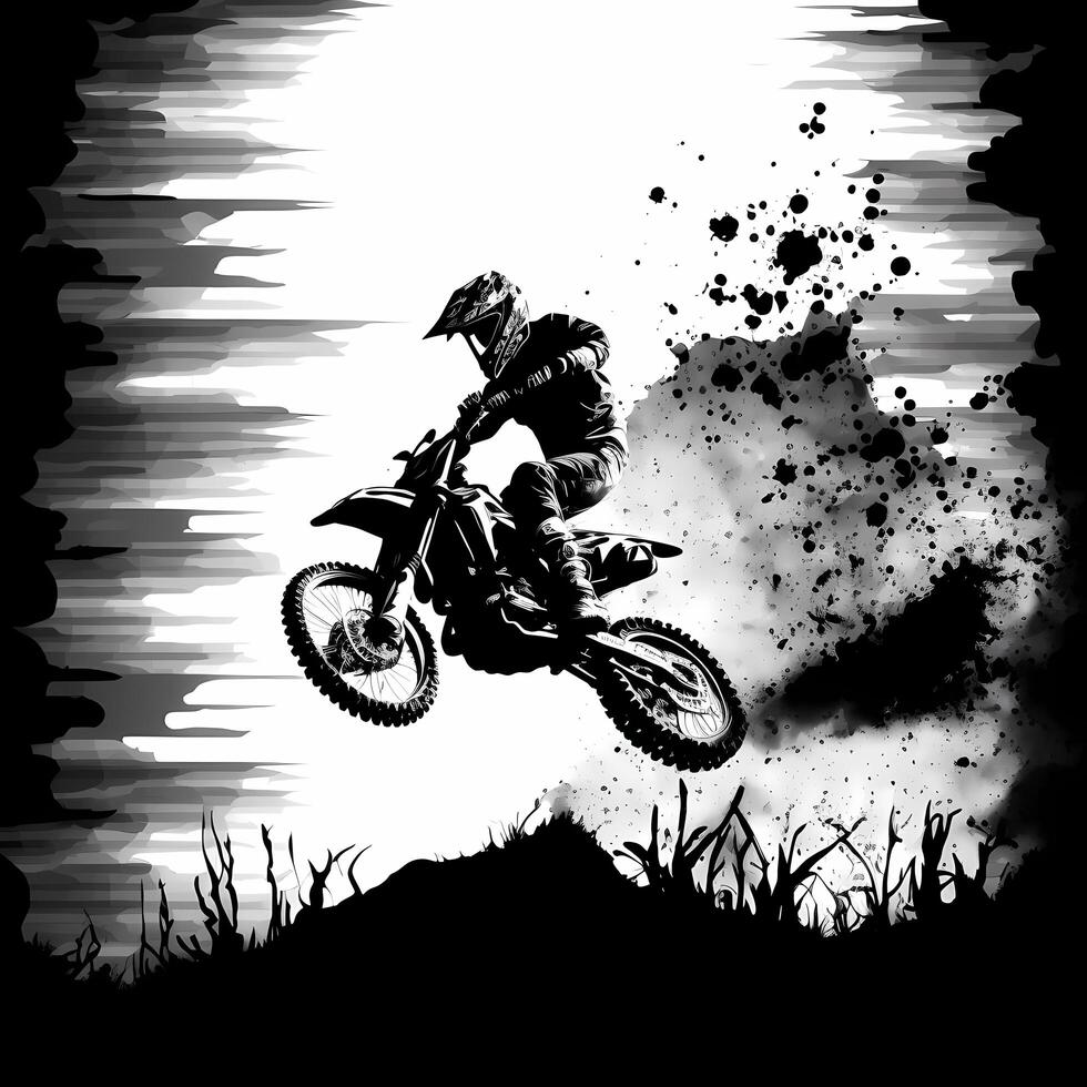 moto cross rider black and white photo