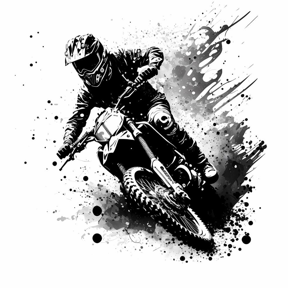 moto cross rider black and white photo