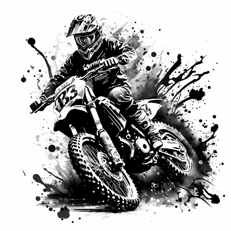 moto cross rider black and white photo