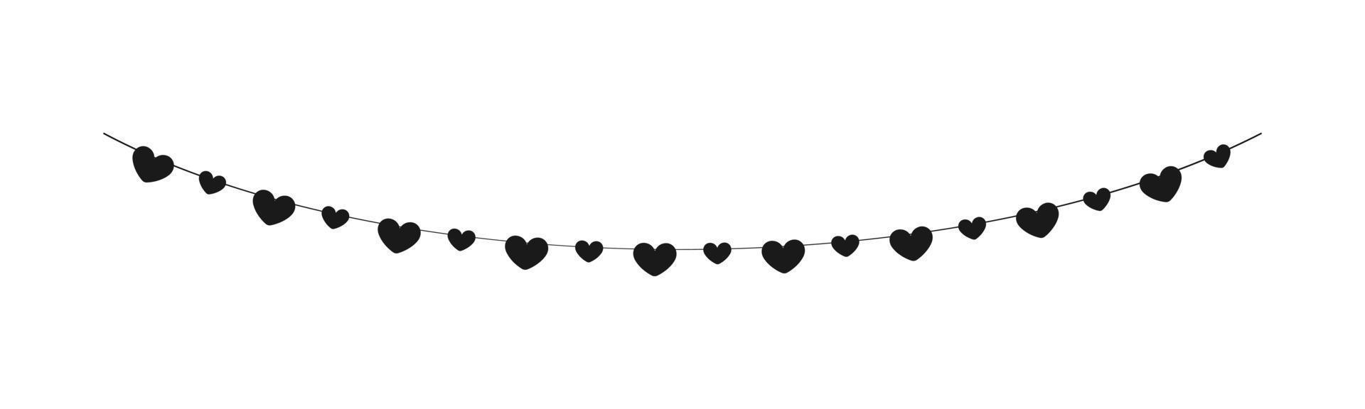Hanging heart garland silhouette for Valentines Day, scrapbooking parties vector illustration