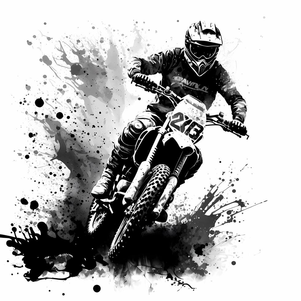 moto cross rider black and white photo