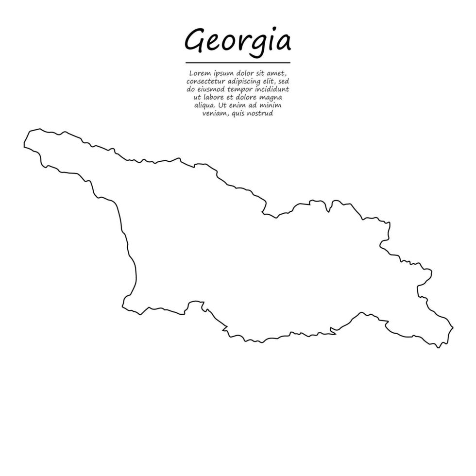 Simple outline map of Georgia, silhouette in sketch line style vector