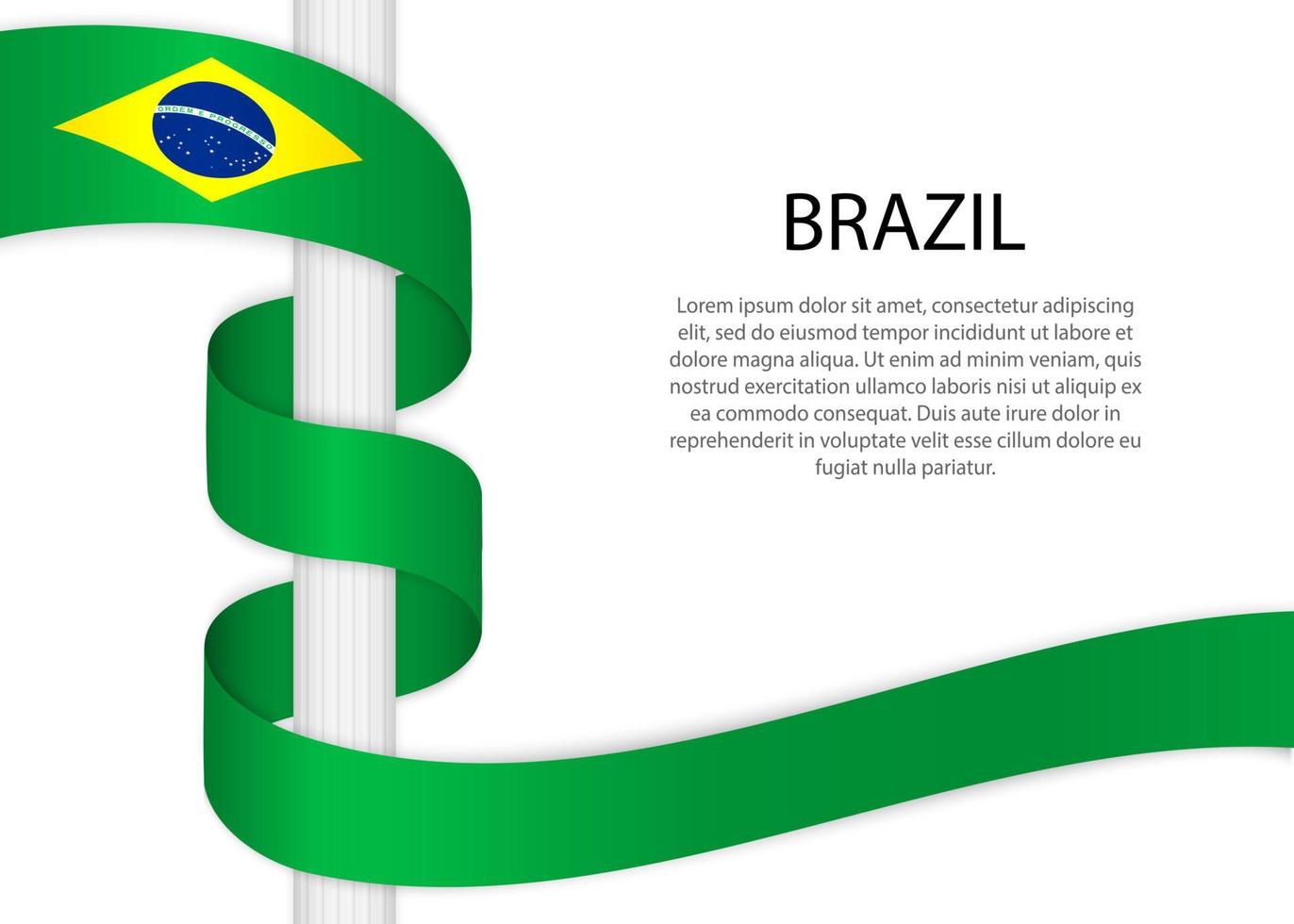 Waving ribbon on pole with flag of Brazil. Template for independ vector