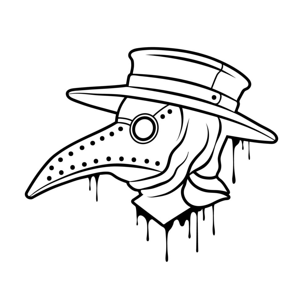 Plague doctor mask outline. Steampunk mask with beak. Vector clipart