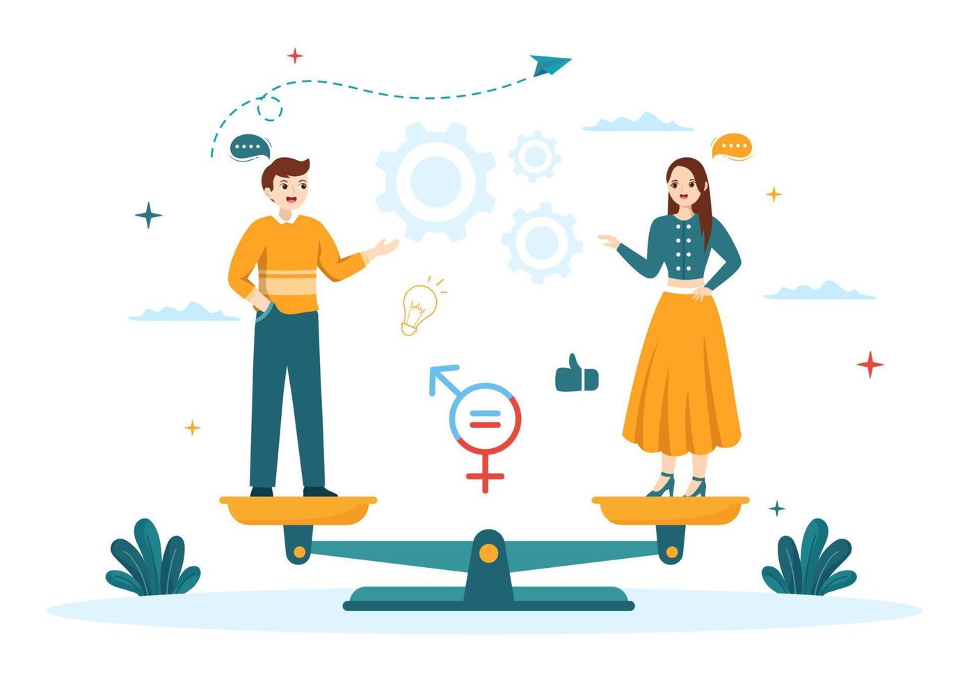 Sexism Illustration with Gender Inequality Between Men and Women in Workplace or Social in Stop Discrimination Cartoon Hand Drawn Templates vector