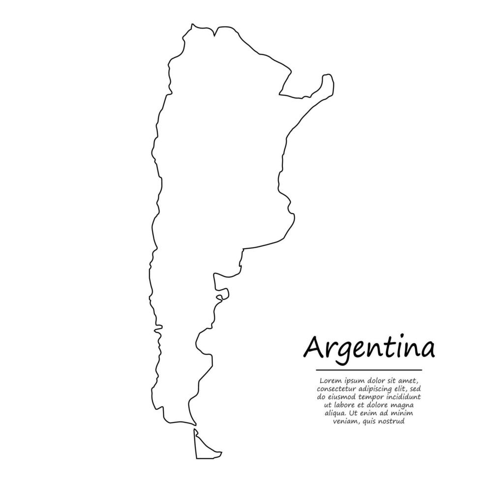 Simple outline map of Argentina, in sketch line style vector