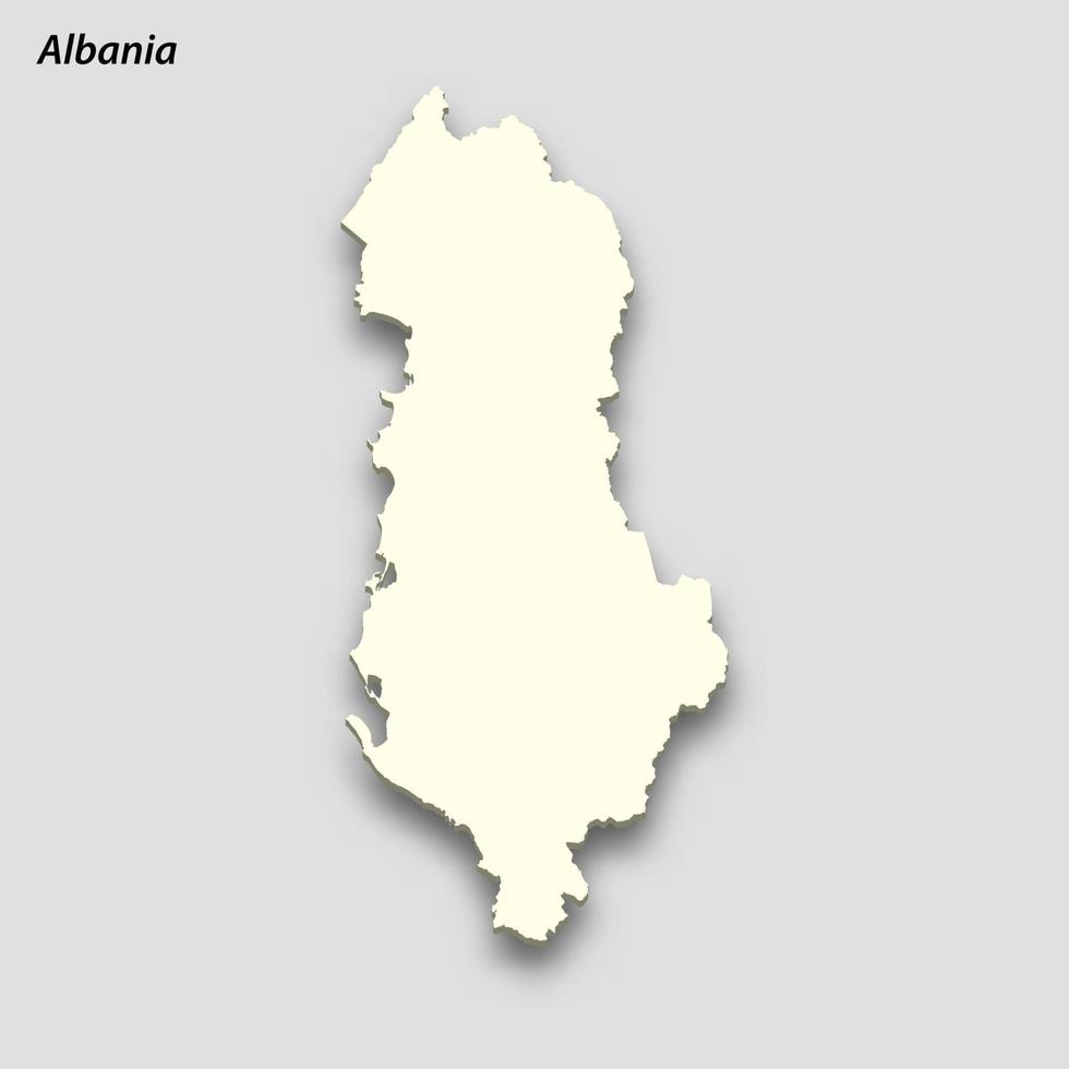 3d isometric map of Albania isolated with shadow vector