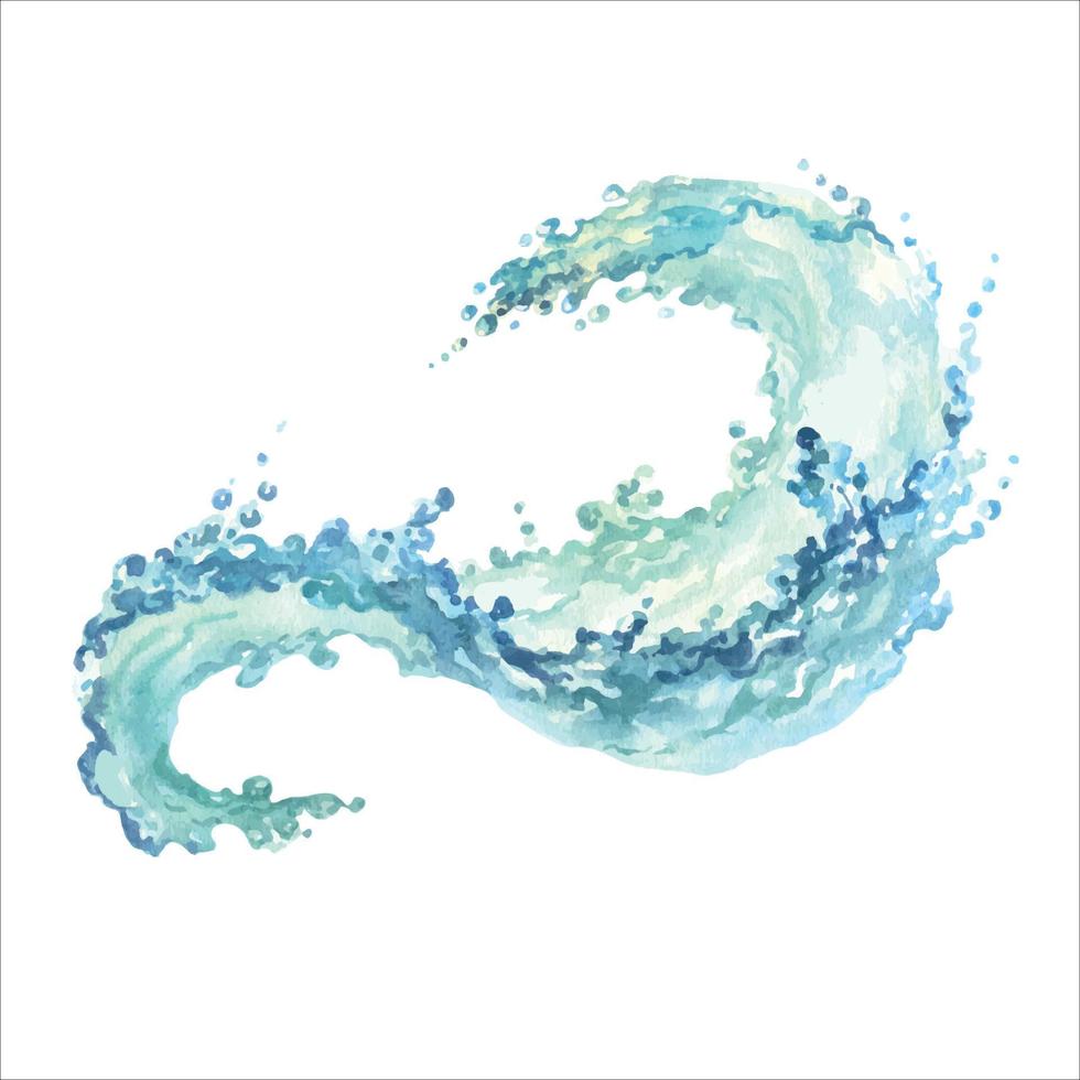 Water splash isolated on white. Sea wave. Abstract watercolor hand drawn illustration vector