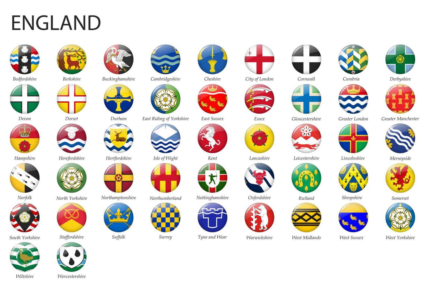 todas banderas de regiones de Inglaterra modelo para tu diseño vector